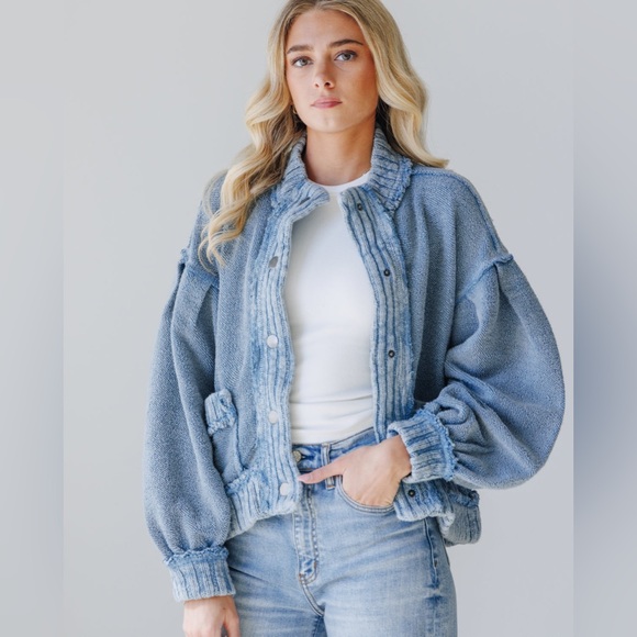 Free People We The Free Cute In This Cardi Dusty Blue - Picture 2 of 11